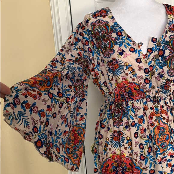 Boemo x Anthropologie Floral Print Boho Maxi Dress Tiered Bell 3/4 sleeved NWT - Picture 4 of 16